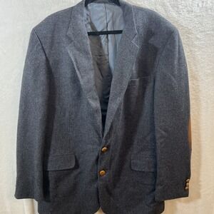 Vintage Oak Creek Blazer 44L Blue Tweed Coat Jacket Elbow Patch Wooden Buttons